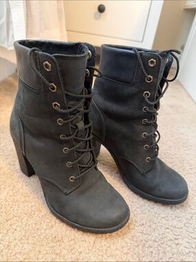 Timberland Black Lace-Up Women's High Heel Ankle Boots